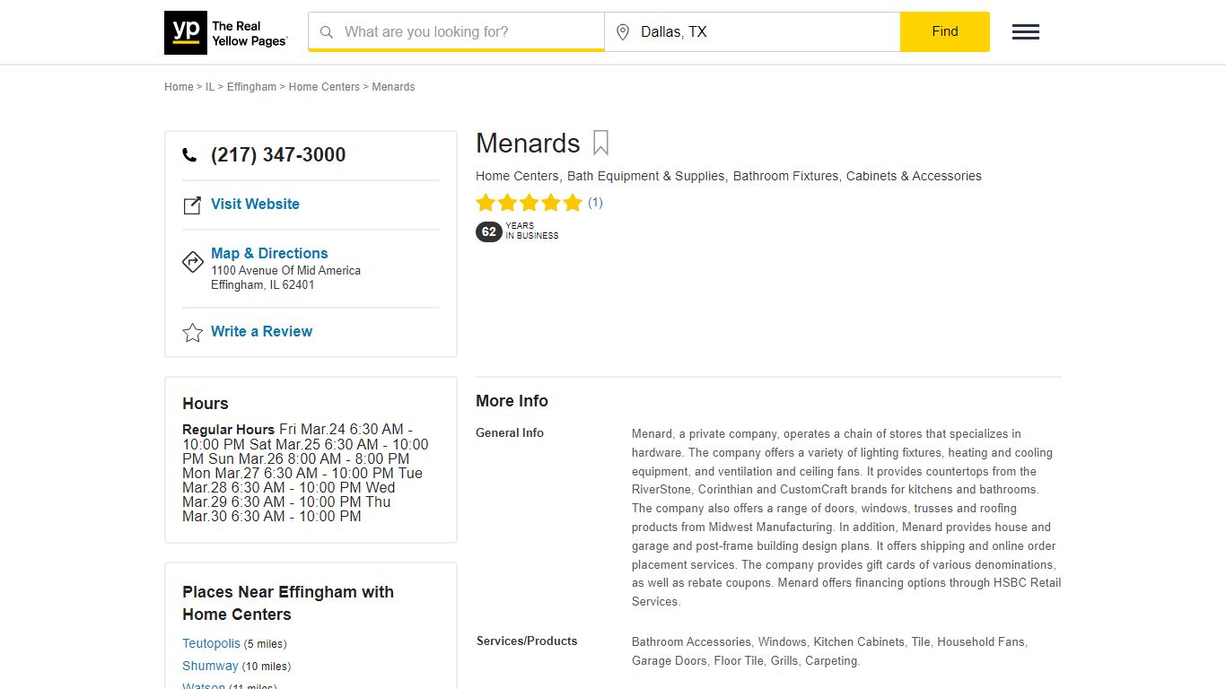 Menards 1100 Avenue Of Mid America, Effingham, IL 62401 - YP.com